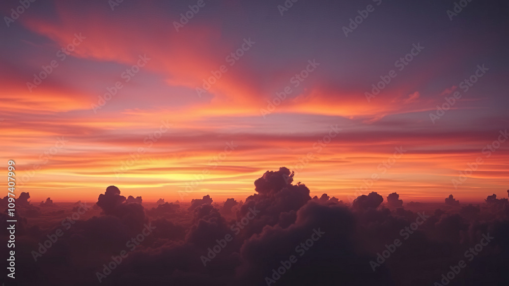 Obraz premium Softly glowing clouds float across a vast expanse of sky at dusk, soft focus, dreamy landscape