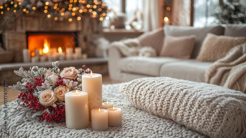 Cozy Winter Candles Roses A...