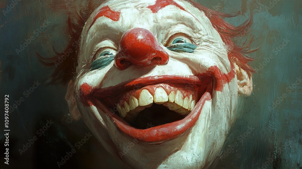 Grotesque grin: A macabre portrait of a painted clown