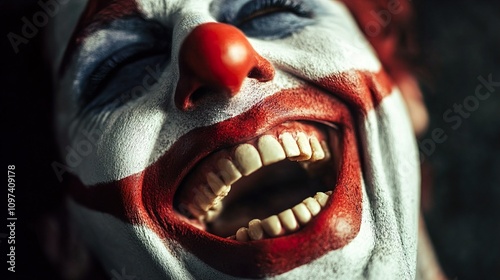 A Terrifying Close-Up of a Clown's Face: A Ghastly Portrait of Horror and Fear
