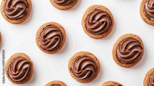 sandwich cookies with chocolate cream on white background