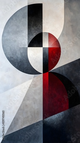 A series of geometric shapes overlapping and intersecting, creating a sense of movement and dynamism