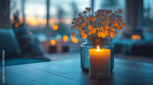Flowers in a Blue Vase with...