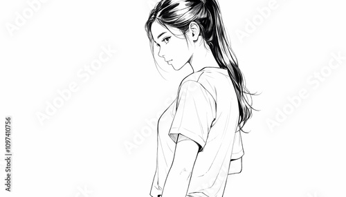 Beautiful Artistic Sketch of a Young Girl with Subtle Shadow Play