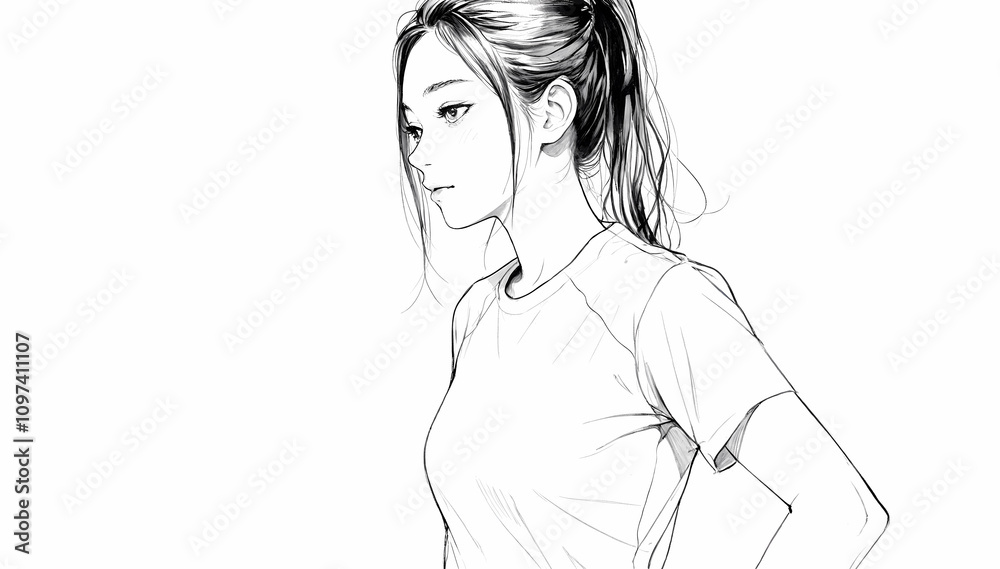 Creative Line Drawing of Woman with Abstract and Delicate Details