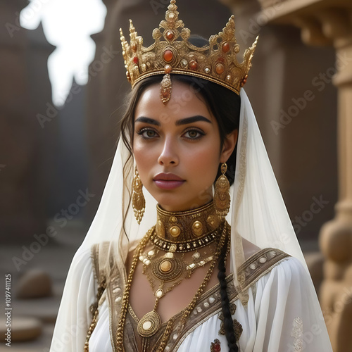 Persian princess with crown and gold ornaments
