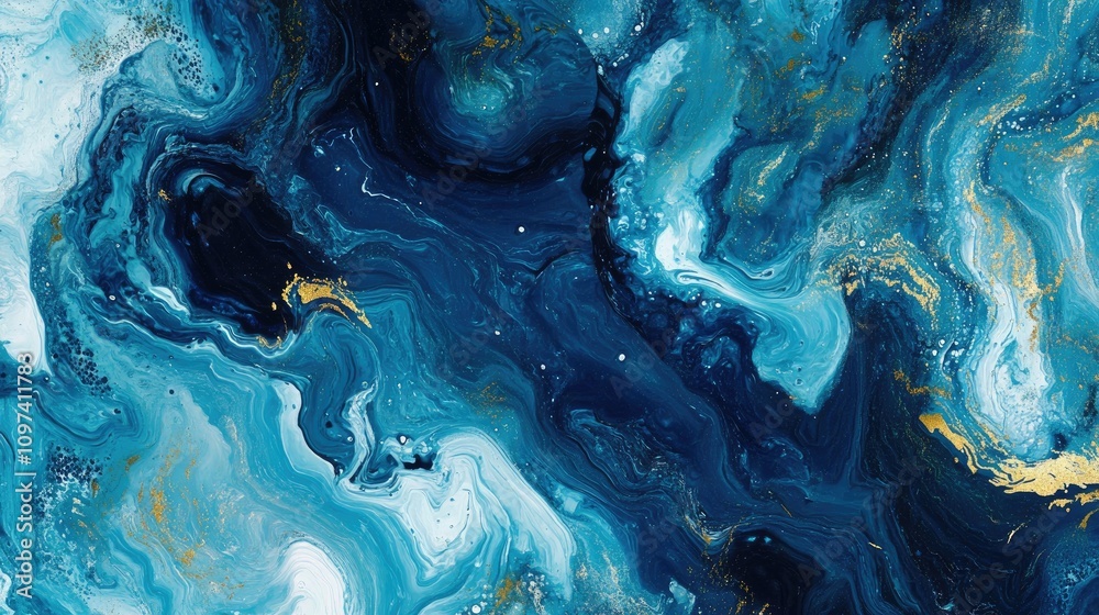 Abstract Blue And Gold Swirling Paint Design Abstract Blue And Gold Swirling Paint Design