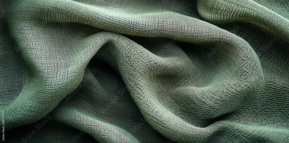 Close-up of textured green fabric, showcasing its soft, flowing nature. Close-up of textured green fabric, showcasing its soft, flowing nature.