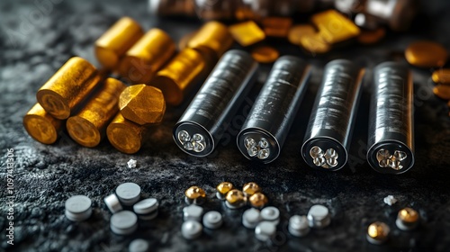 Mineral elements found in lithiumion batteries for energy storage and devices. Concept Lithium, Cobalt, Nickel, Manganese, Graphite
