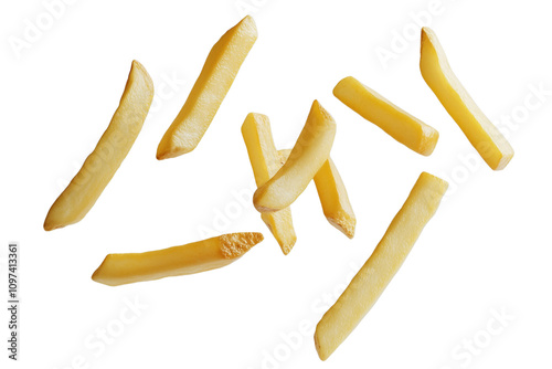 French fries flying on transparent background