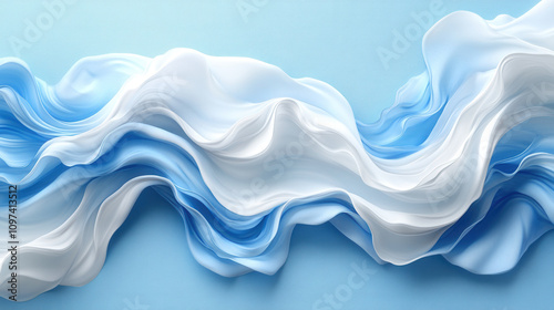 Wallpaper Mural Soft blue and white waves create serene and calming effect, resembling flowing fabric or water. gentle curves evoke tranquility and elegance Torontodigital.ca