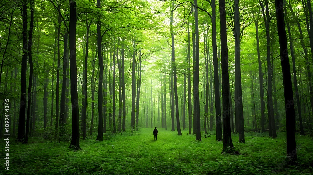 Fototapeta premium Serene Walk Through Lush Green Forest Landscape