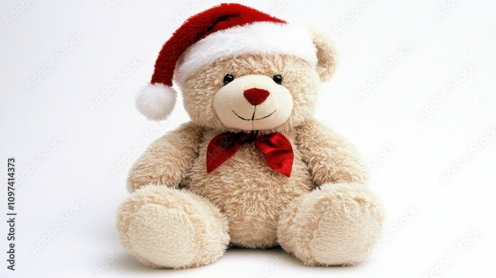Adorable Christmas Teddy Bear Wearing Santa Hat and Red Bow, Perfect for Holiday Decor, Gifts, and Festive Celebrations for Children and Adults Alike Adorable Christmas Teddy Bear Wearing Santa Hat and Red Bow, Perfect for Holiday Decor, Gifts, and Festive Celebrations for Children and Adults Alike