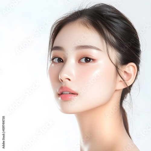 Beautiful young asian woman with clean fresh skin on white background, Face care, Facial treatment, Cosmetology, beauty and spa, Asian women portrait
