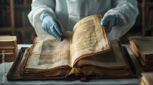 Ancient Manuscript Conservation:  Gloves, Book, Detail, Preservation, History