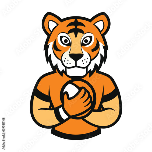 A dynamic logo featuring a fierce tiger gripping a football, showcasing strength and agility. Perfect for sports teams or events, symbolizing power, determination, and competitive spirit.