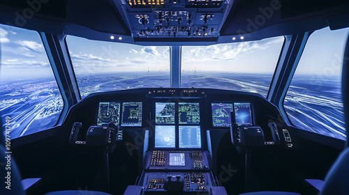 Quantum Aerospace Simulator: Cockpit View, Hyperrealistic 3D Rendering, Navigation System, Flight Deck