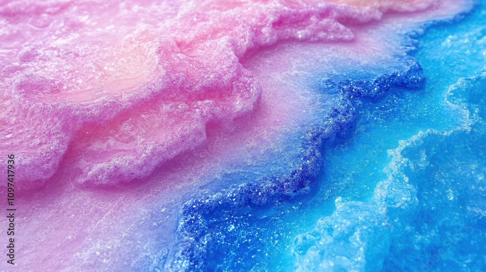 Fototapeta premium vibrant abstract close up of pink and blue marble pattern, showcasing fluid textures and shimmering details that evoke sense of calm and beauty