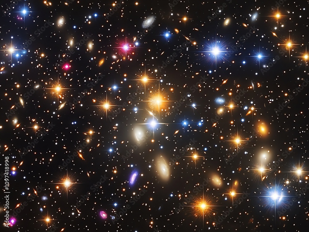 Fototapeta premium A stunning view of a galaxy cluster filled with stars and distant galaxies.