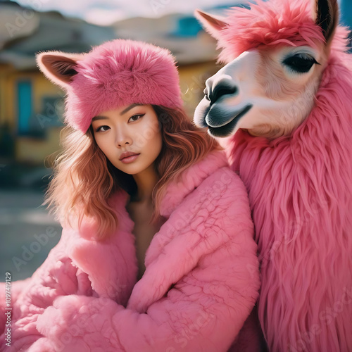 girl with pink lamma
