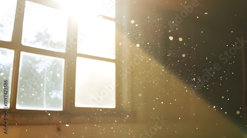 Real dust particles floating in the air indoor with natural sun light
