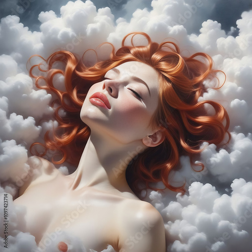 A girl sleeping on the clouds
