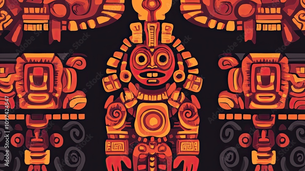 Fototapeta premium Stylized Ancient Mayan Deity with Geometric Patterns