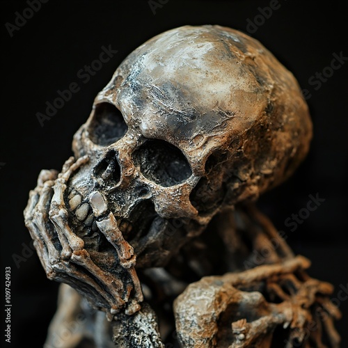 Contemplative Skull: A Dark and Pensive Still Life