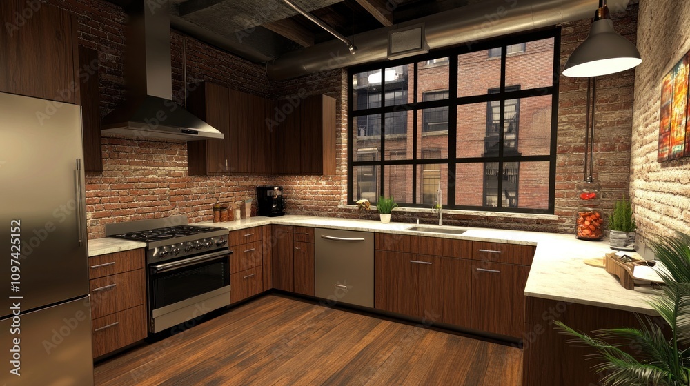 Modern Industrial Kitchen Design With Exposed Brick Walls Modern Industrial Kitchen Design With Exposed Brick Walls