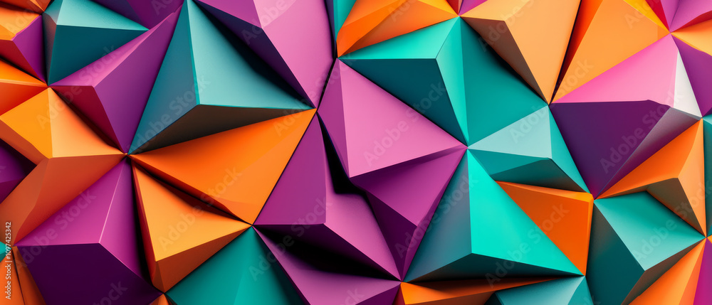 A background of geometric shapes in various shades of purple, orange, and teal, creating an abstract design with sharp angles and vibrant colors, generative AI A background of geometric shapes in various shades of purple, orange, and teal, creating an abstract design with sharp angles and vibrant colors, generative AI
