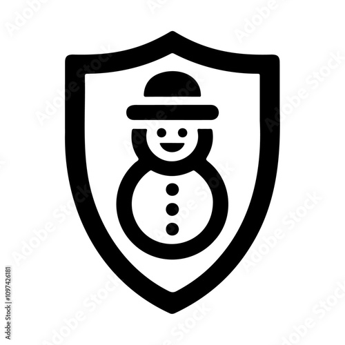 Snowman in a shield black silhouette vector icon design