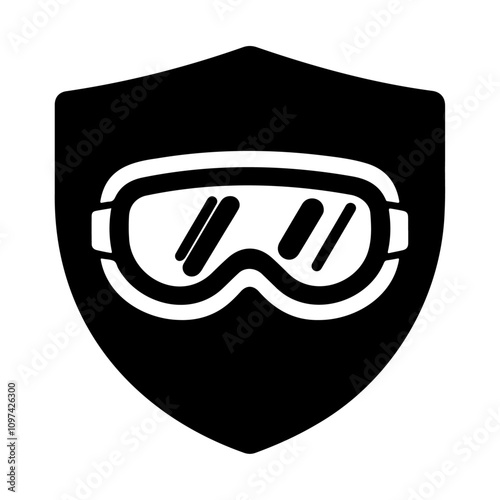 Black ski goggles in shield vector icon design