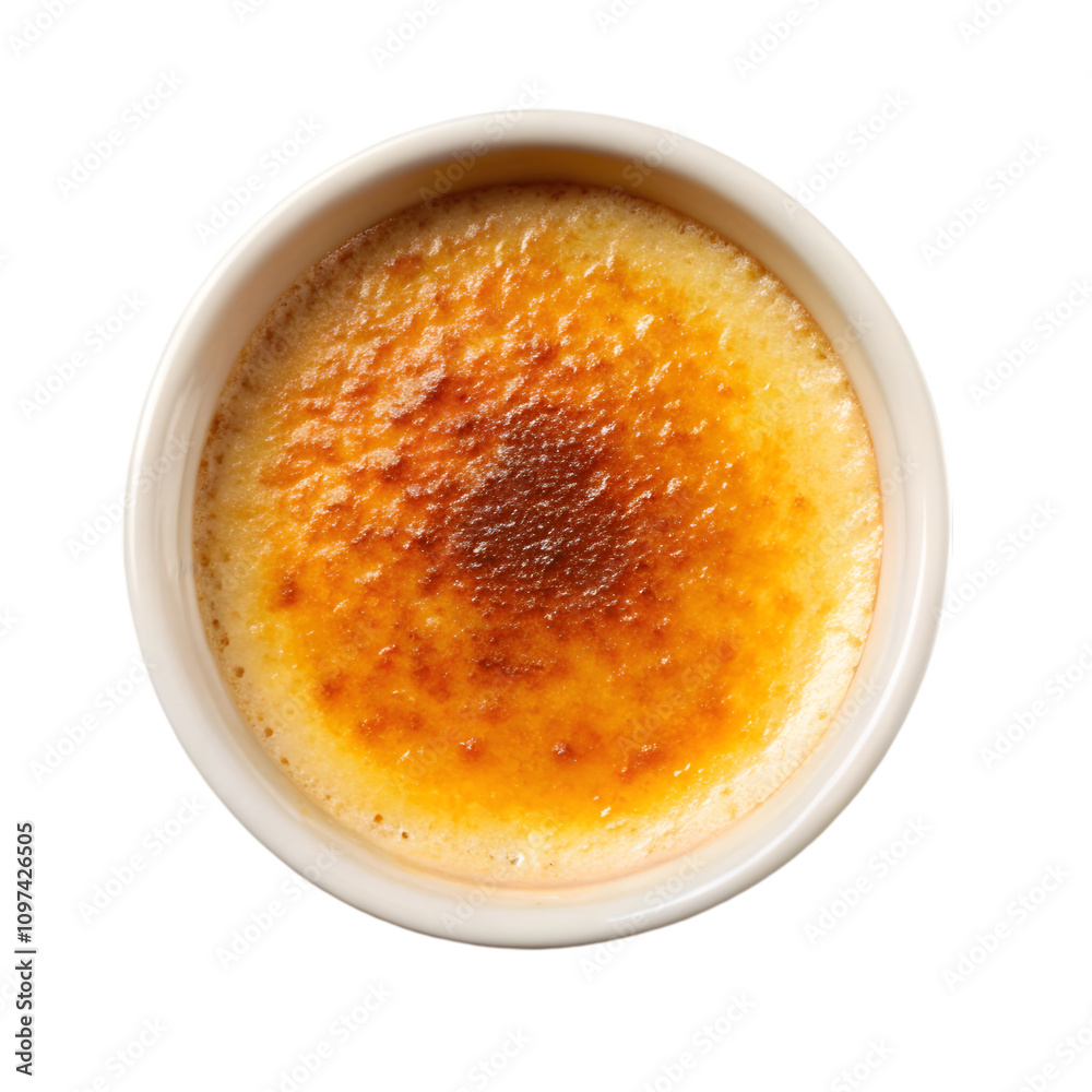 French food creme brulee on white bowl isolated on transparent background French food creme brulee on white bowl isolated on transparent background