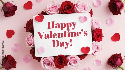 Valentines Day background with hearts and roses Happy Valentines Day banner