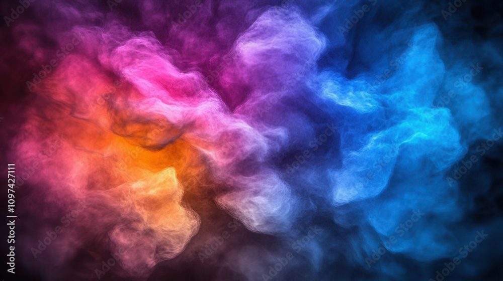 Vibrant smoke clouds in shades of pink, orange, and blue create elegant, soft color background. This abstract image evokes sense of calm and creativity Vibrant smoke clouds in shades of pink, orange, and blue create elegant, soft color background. This abstract image evokes sense of calm and creativity