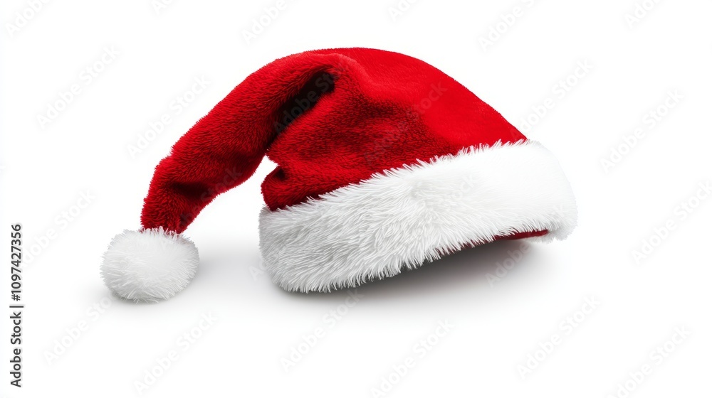 Festive red Santa hat with white fur trim, perfect for Christmas celebrations Festive red Santa hat with white fur trim, perfect for Christmas celebrations