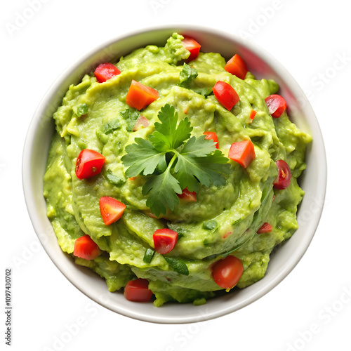 Guacamole on white bowl isolated on transparent background photo