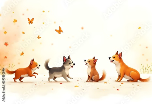 Mutts Through the Seasons. National Mutt Day. Illustration art.