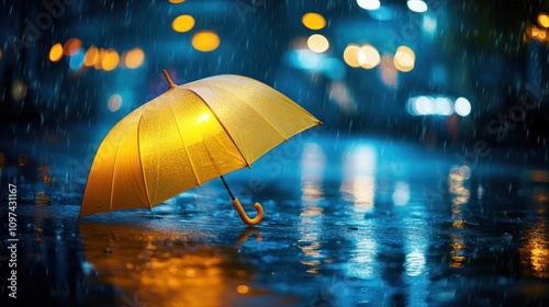 Wallpaper Mural A vibrant yellow umbrella in the rain on a reflective surface. Torontodigital.ca