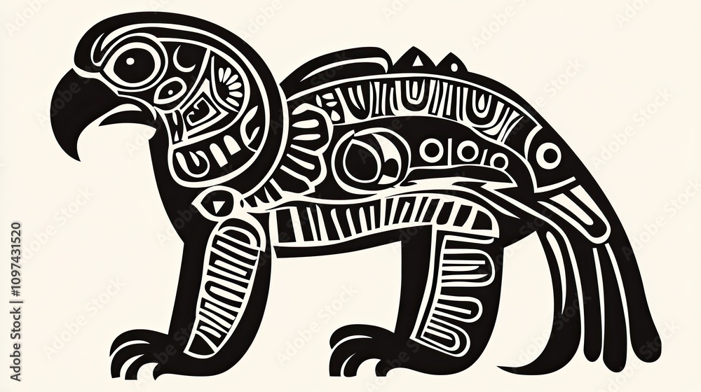 Black and white stylized image of an eagle with geometric patterns Black and white stylized image of an eagle with geometric patterns