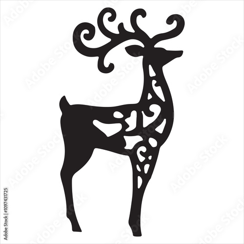 Merry Christmas colouring and black white vector icon with shilloutte background photo