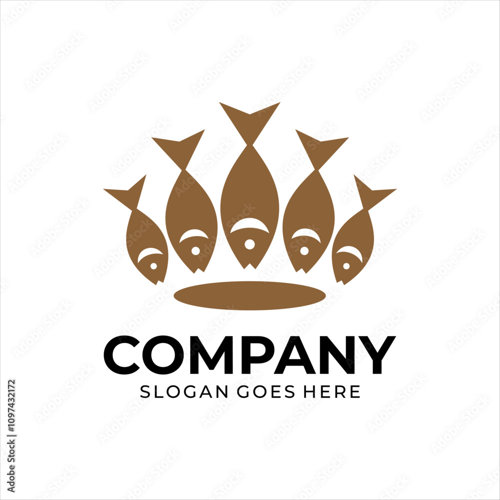 The logo combines fish into a cool crown, the logo is brown. The logo combines fish into a cool crown, the logo is brown.