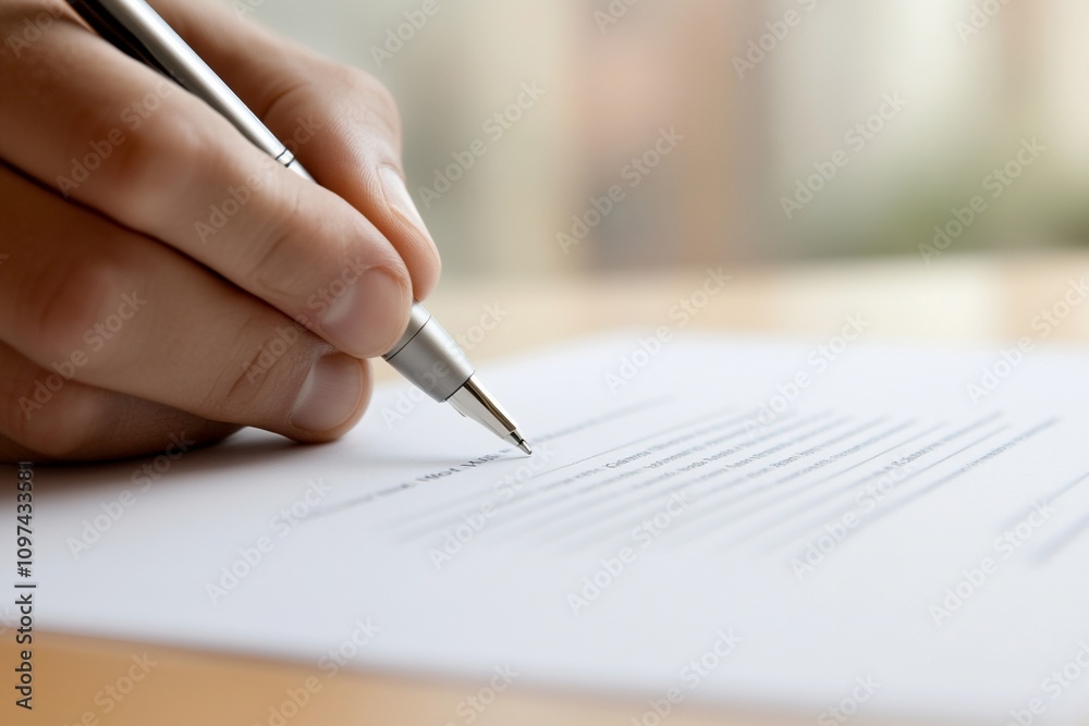 Close-up of a hand signing a document with a pen. (1) Close-up of a hand signing a document with a pen. (1)