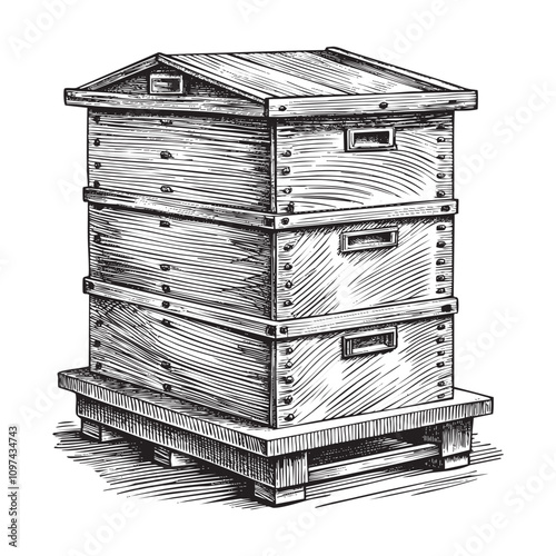 Wooden hives sketch drawing hand drawn vector illustration