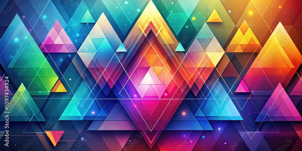 Fototapeta premium Abstract Colorful Triangular Mosaic Design with Vibrant Hues and Glowing Effects