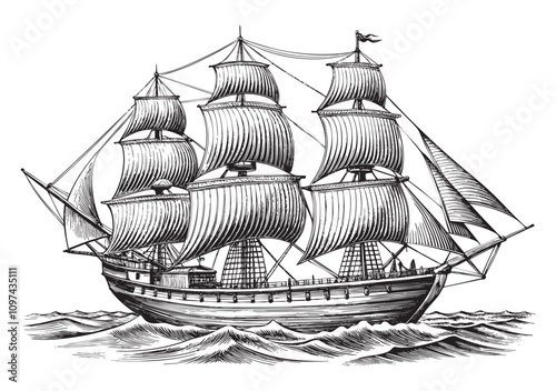 nautical ship sea sketch hand drawn drawing vector illustration