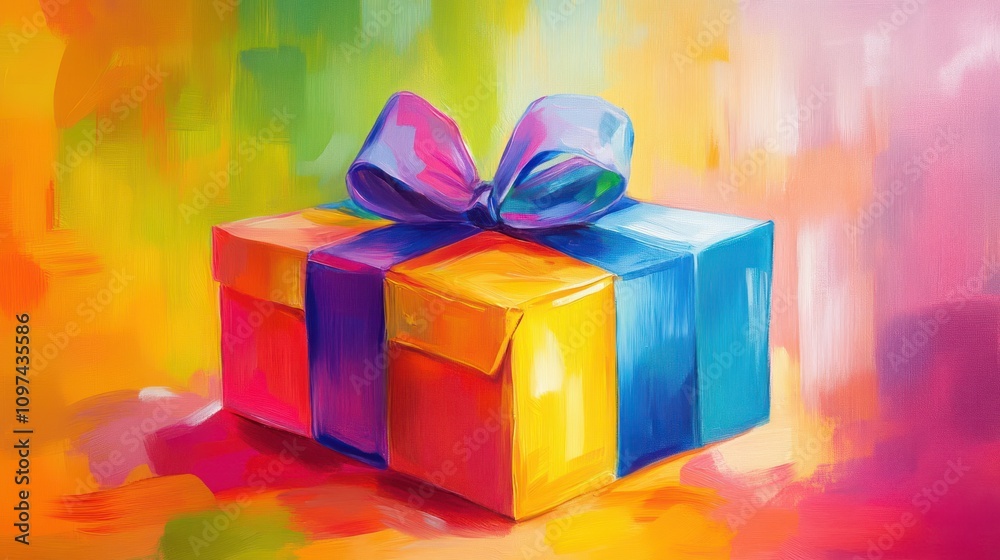 Vibrant Colorful Gift Box Painting Abstract Art Vibrant Colorful Gift Box Painting Abstract Art