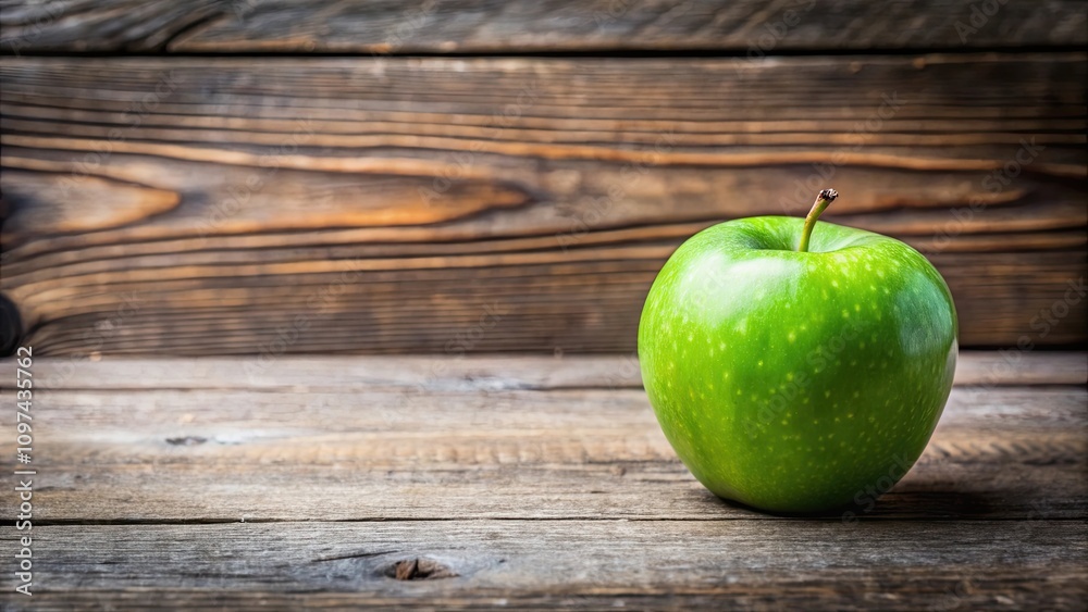 Fresh and vibrant green apple on a rustic wooden background, healthy, fruit, organic, natural, diet, nutrition, freshness, delicious Fresh and vibrant green apple on a rustic wooden background, healthy, fruit, organic, natural, diet, nutrition, freshness, delicious