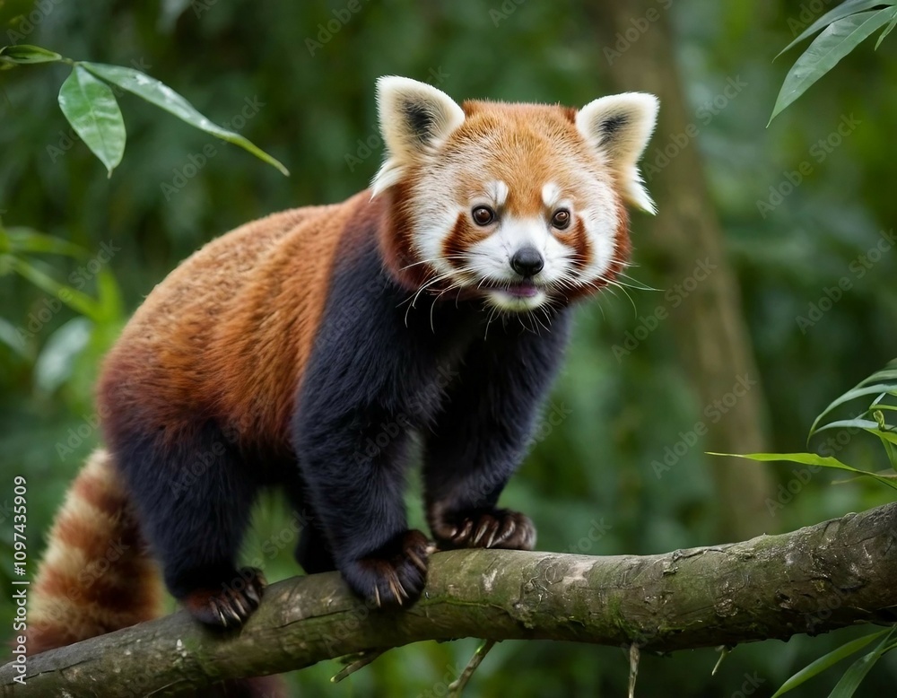 Adorable Red Panda Perched on a Tree Branch.Ailurus fulgens. Adorable Red Panda Perched on a Tree Branch.Ailurus fulgens.