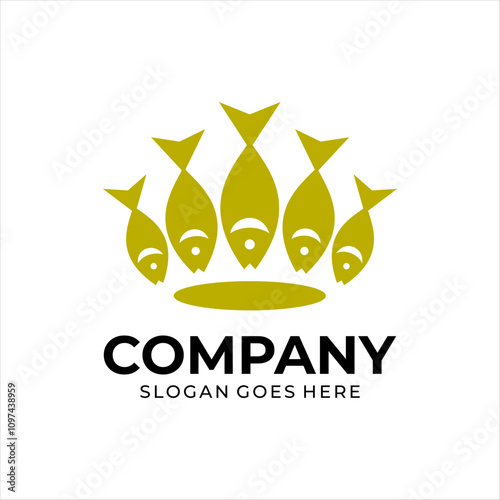 The logo combines fish into a cool crown, the logo is gold in color.